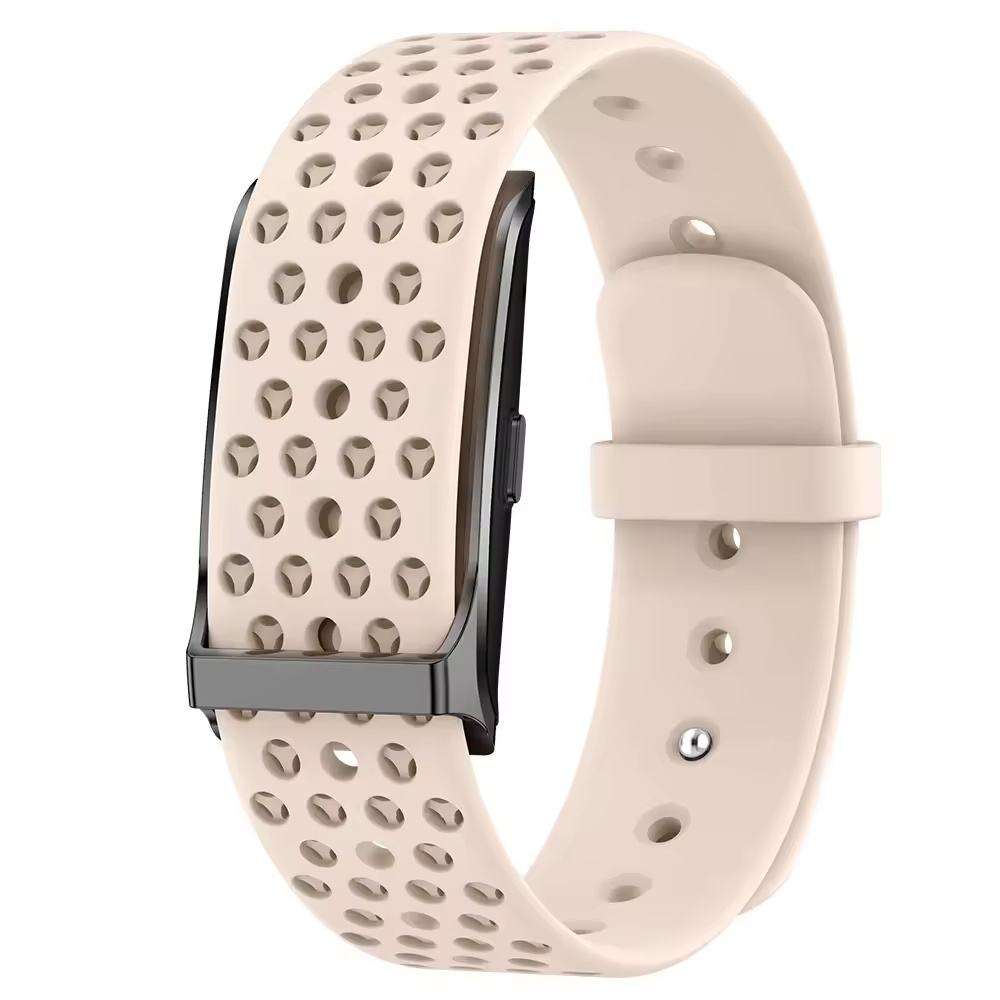 Pink AltaX élixir LOOP smart band displaying activity stats, heart rate, blood pressure, sleep tracking, and sports modes.