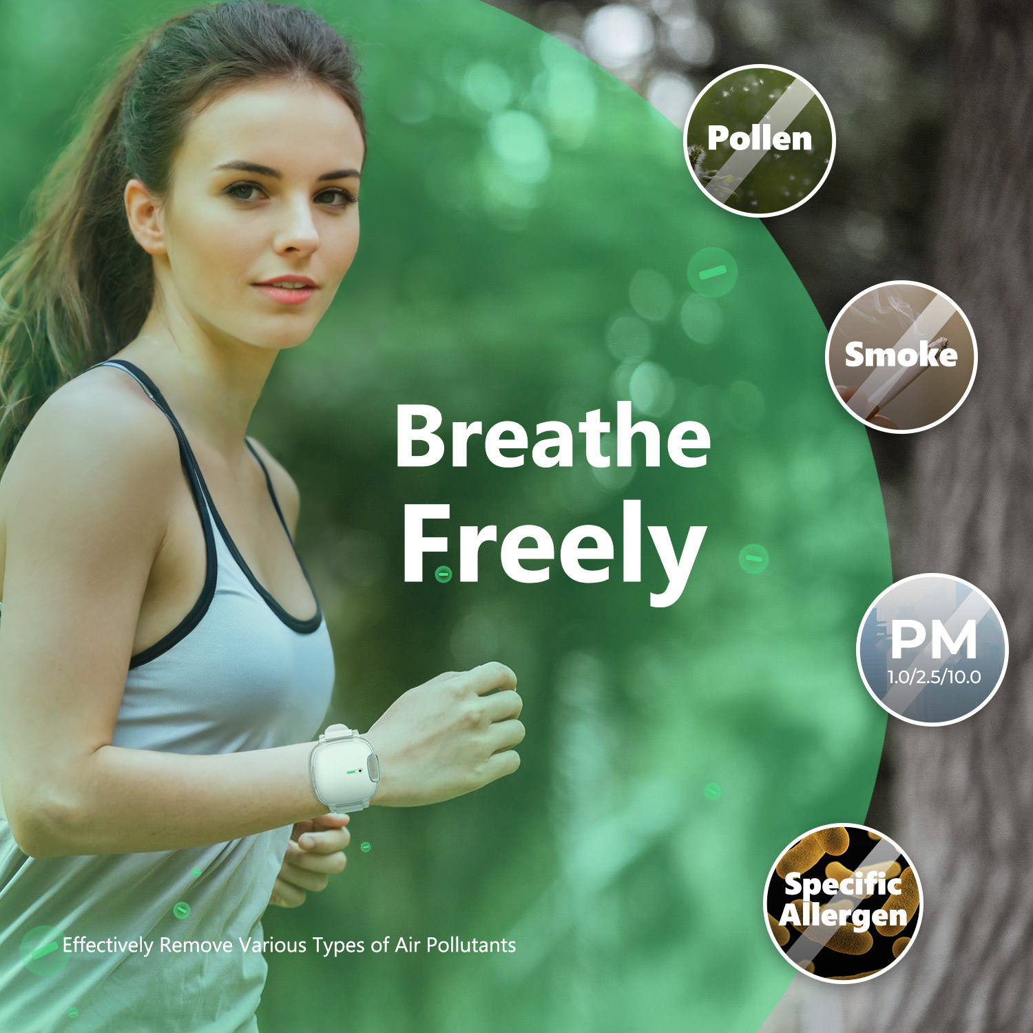 AltaX ATMOS 3-in-1 wearable air purifier with HyperRelease anion tech, filterless, removes 99.9% pollutants, viruses, and bacteria.
