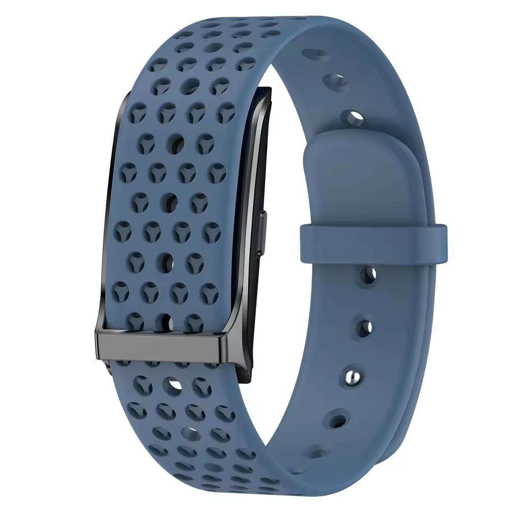 Blue AltaX élixir LOOP smart band displaying activity stats, heart rate, and sports modes on its screen.