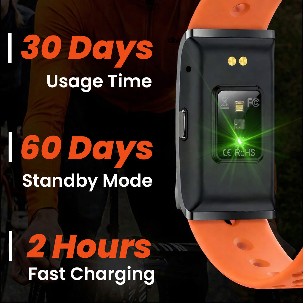 AltaX élixir LOOP smart band displaying a sleek black fitness tracker with screen showing activity stats and heart rate monitoring.