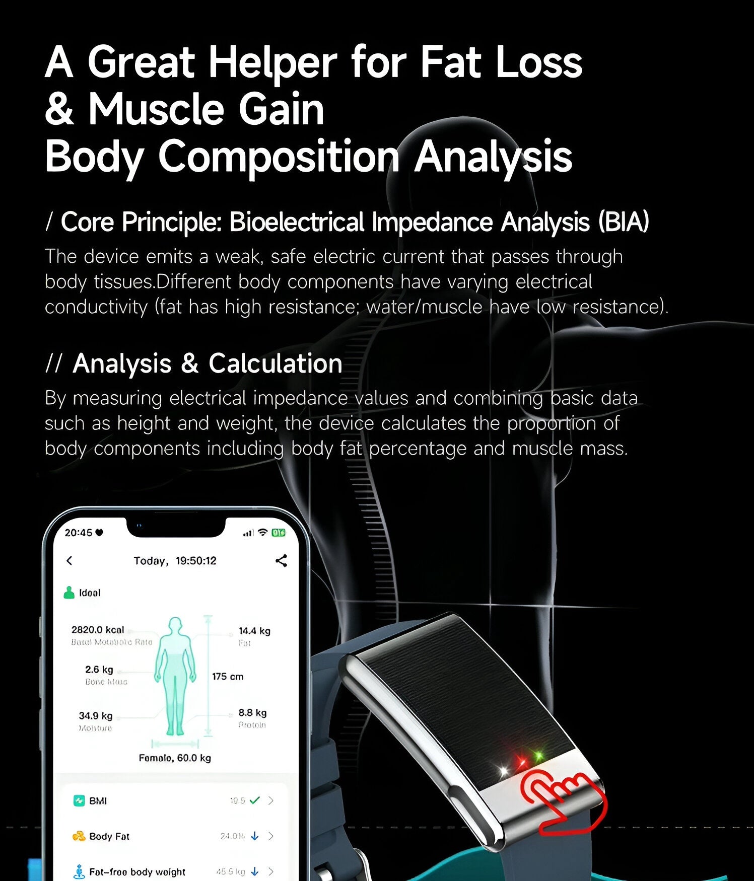AltaX élixir Sense health and fitness smart band displaying a sleek black strap with a digital screen showing health metrics.
