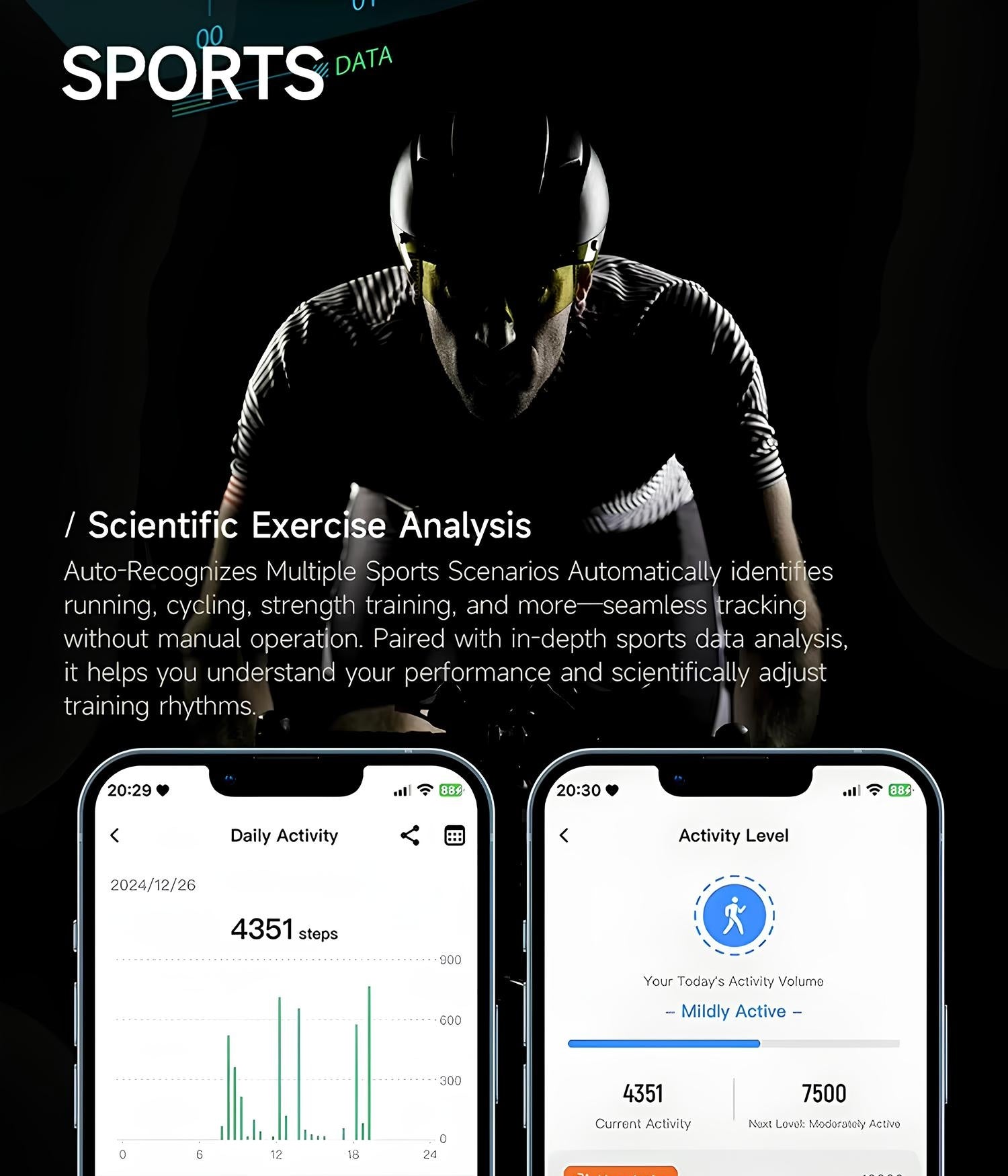 AltaX élixir SENSE smart band displaying a sleek fitness tracker with digital screen showing health metrics and activity data.