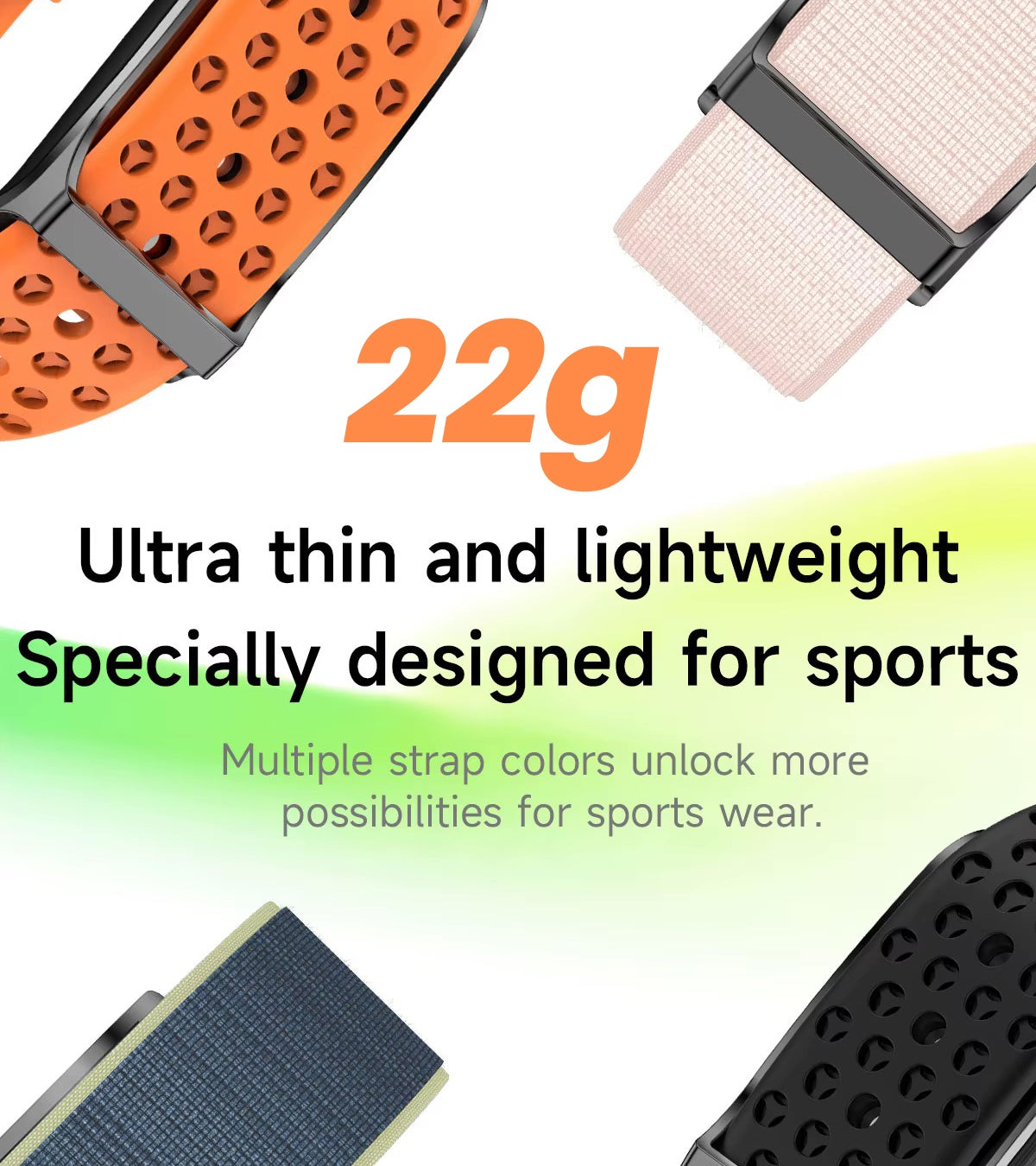 AltaX élixir LOOP smart band showing digital display with activity stats, heart rate monitor, and sports modes.