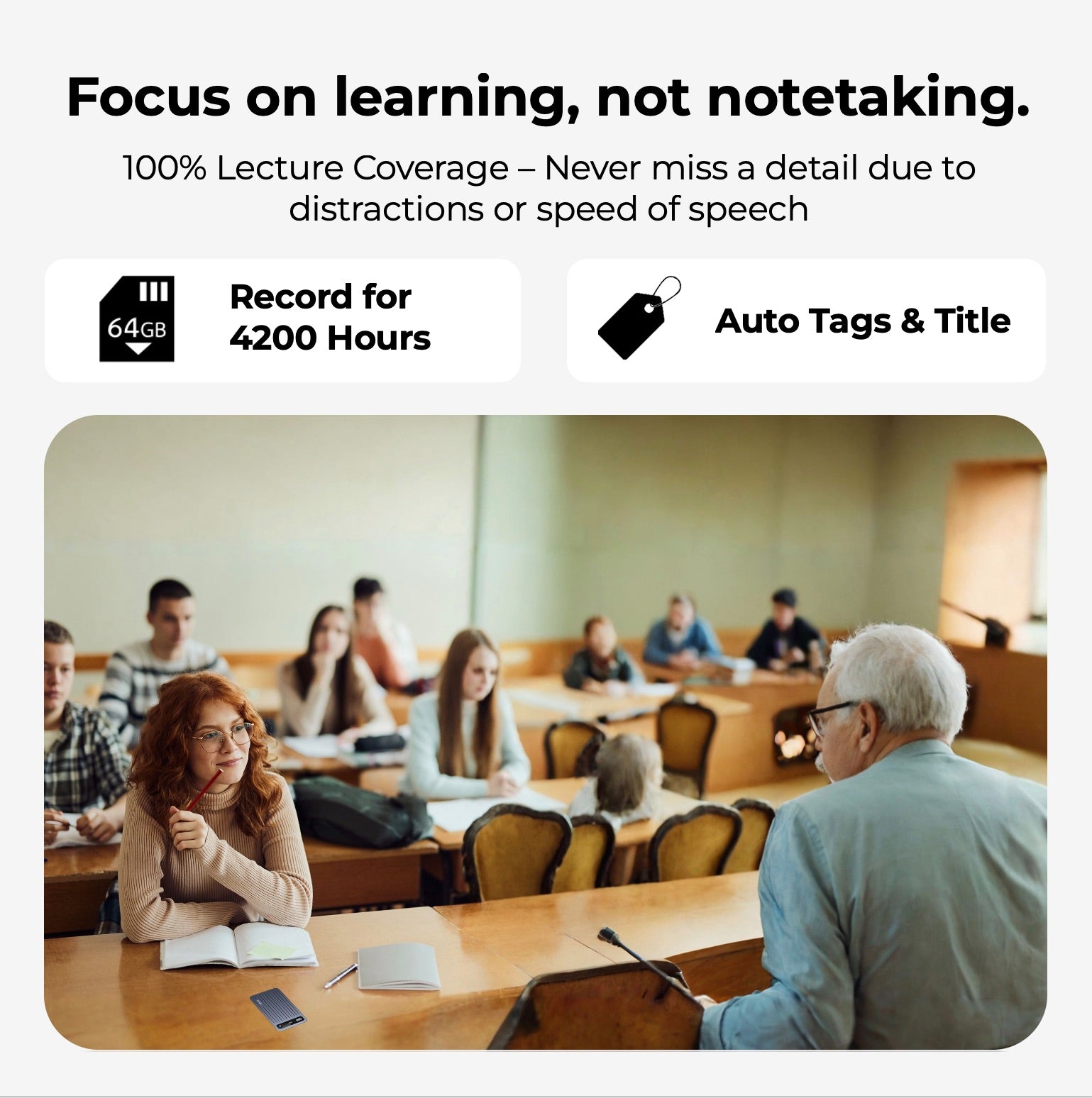 AltaX ThinkNote AI Note Taker & Voice Recorder with Unlimited AI Transcription and Auto Summary | Perfect for Meetings, Calls & Lectures | 118 Languages Supported | All-Metal Design w/Case | 64GB